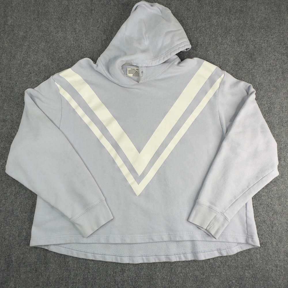 Tory Sport Sweatshirt Womens XL Light Blue Chevron Hoodie Athleisure Lounge